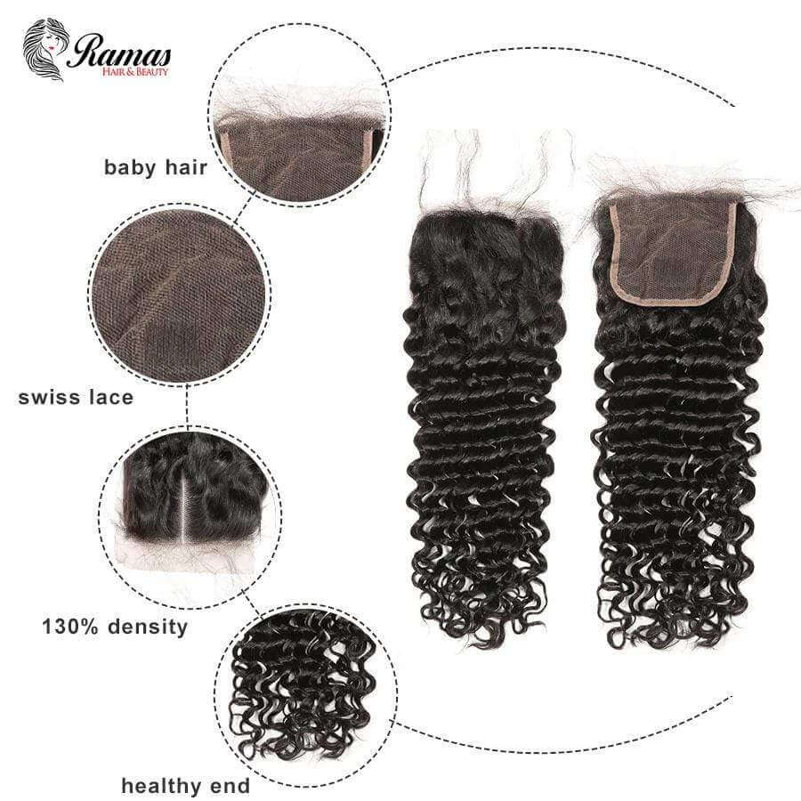 12A Closure 4X4 Free Part Deep Wave Virgin Hair Extensions. - Ramas Hair And Beauty