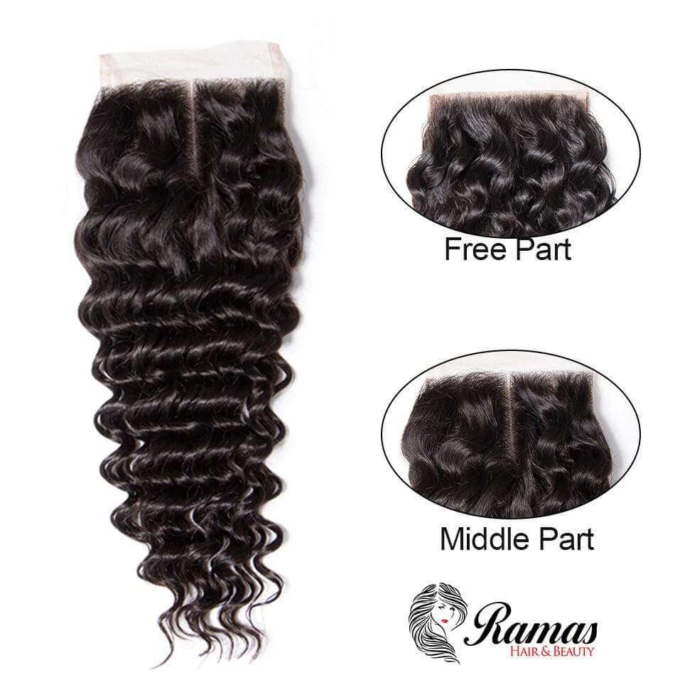 10A Closure 4X4 Free Part Deep Wave Remy Hair Extensions - Ramas Hair And Beauty