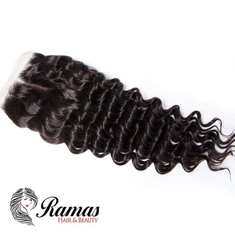 12A Closure 4X4 Free Part Deep Wave Virgin Hair Extensions. - Ramas Hair And Beauty