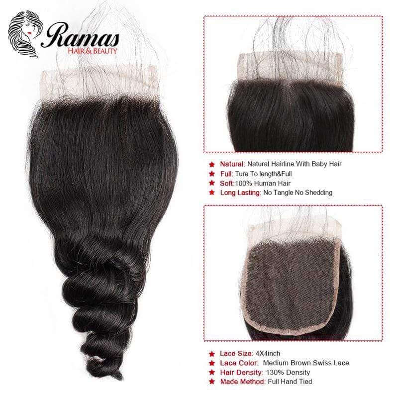10A Closure 4X4 Free Part Loose Wave Remy Hair Extensions. - Ramas Hair And Beauty
