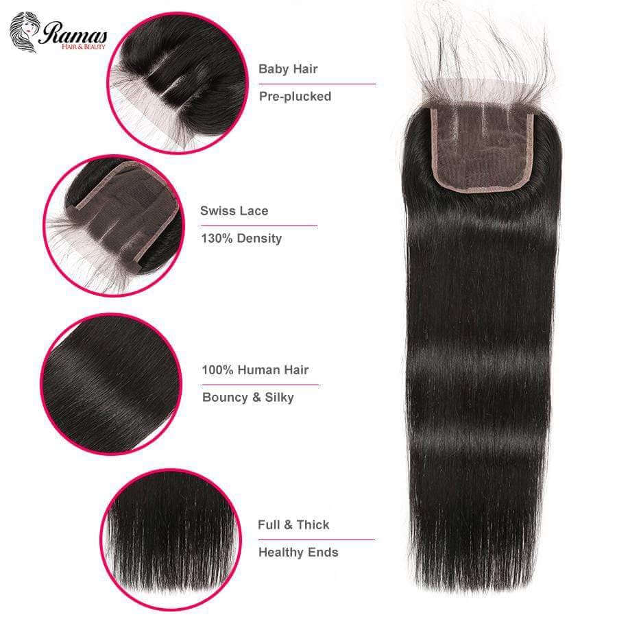 10A Closure 4X4 Free Part Straight Remy Hair Extensions. - Ramas Hair And Beauty