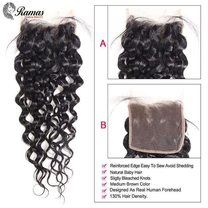 12A Closure 4X4 Free Part Water Wave Virgin Hair Extensions. - Ramas Hair And Beauty