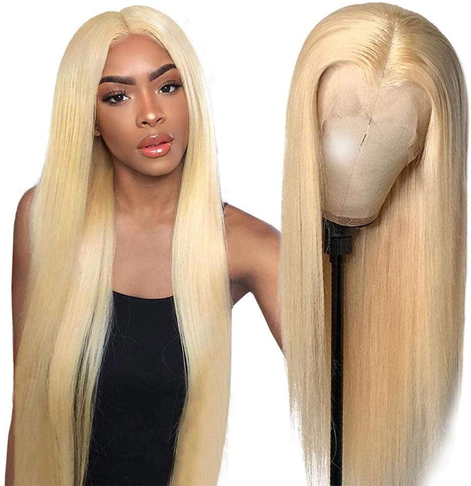 13X4 Wig Lace Fontal Straight Human Hair 150% Density Blonde #613 - Ramas Hair And Beauty
