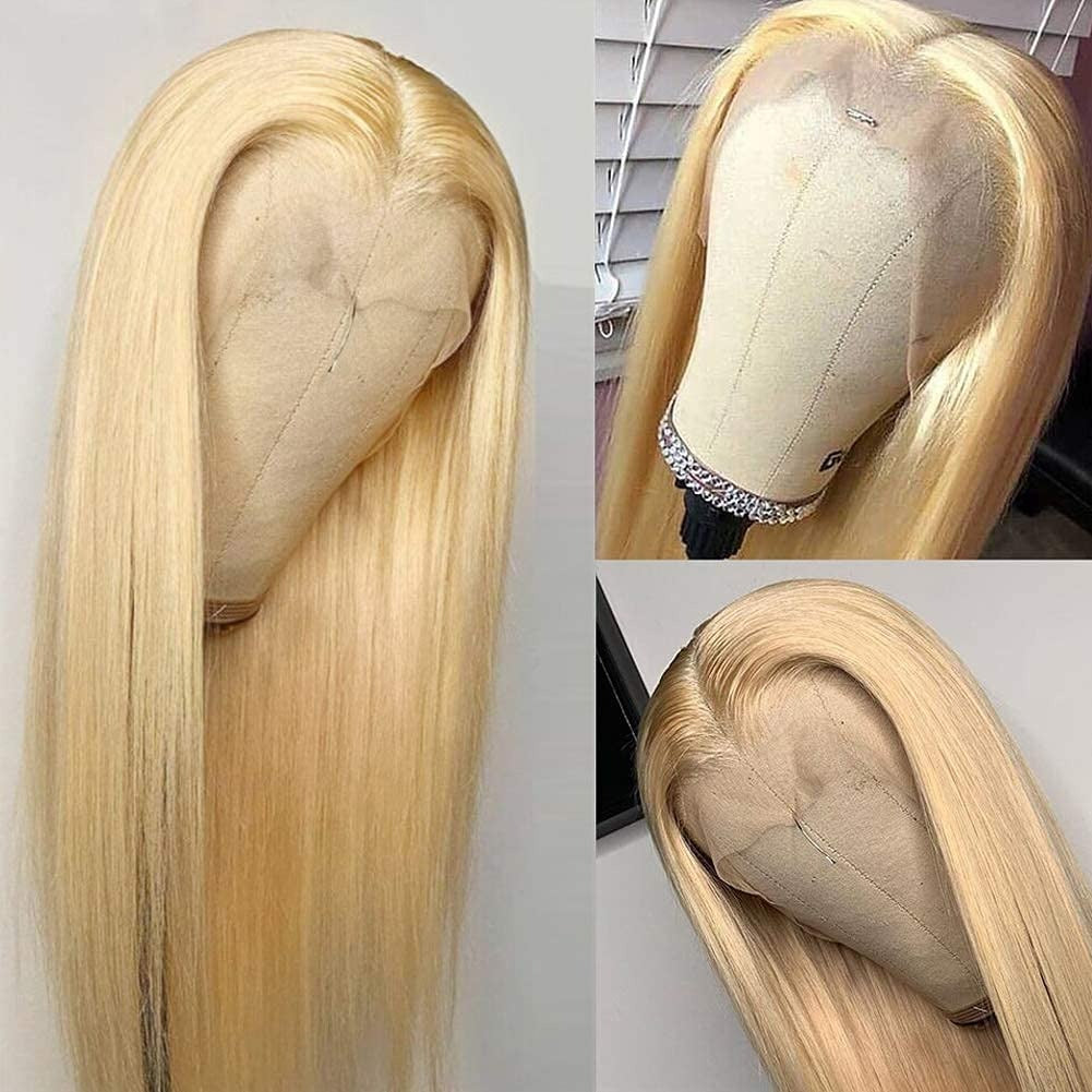 13X4 Wig Lace Fontal Straight Human Hair 150% Density Blonde #613 - Ramas Hair And Beauty