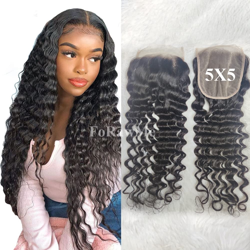 10A Closures Water Wave 5X5 Remy Human Hair Extensions Free Part