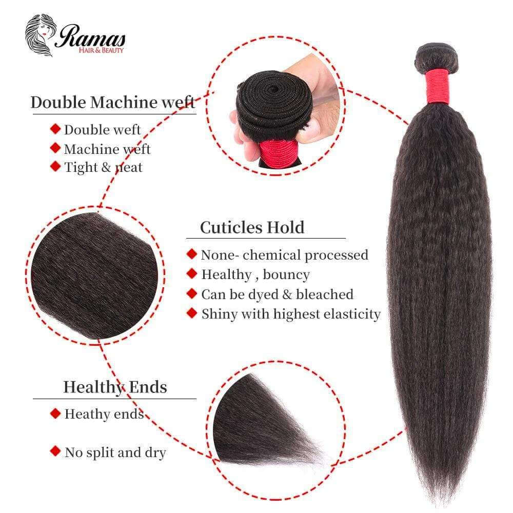 12A Kinky Straight Virgin Human Hair Extensions. 1PC - Ramas Hair And Beauty