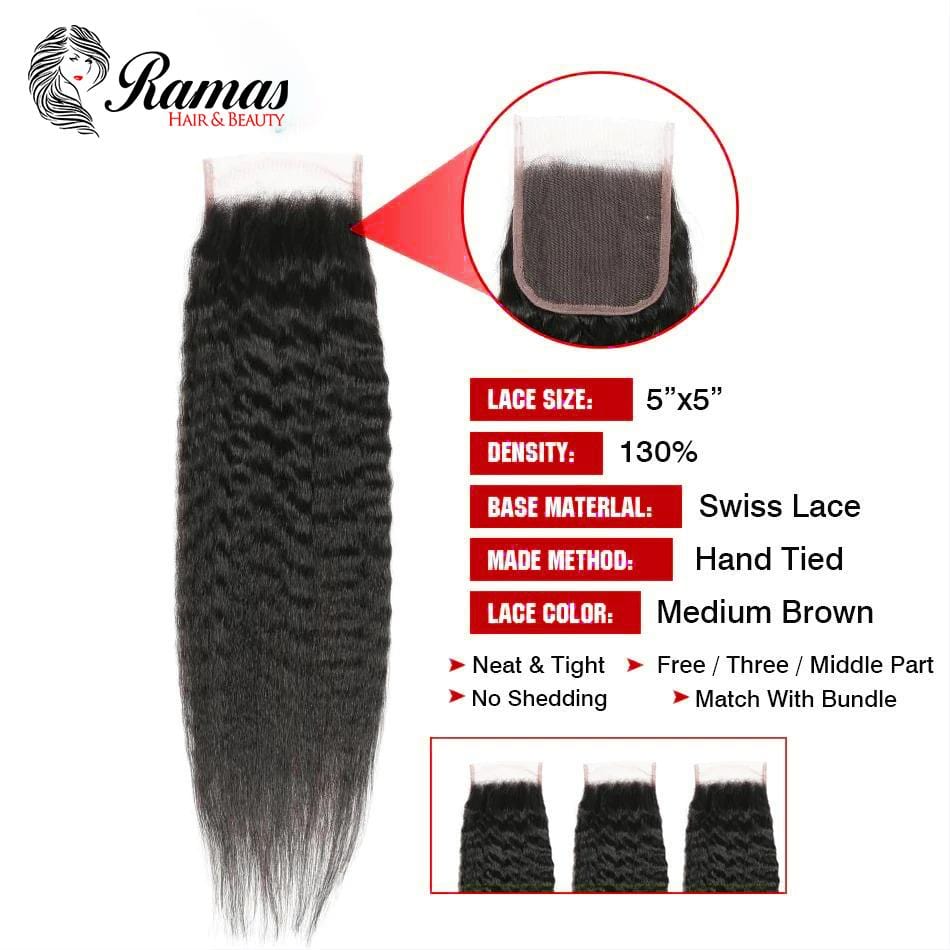 12A Closure 4X4 Free Part Kinky Straight Virgin Hair Extensions. - Ramas Hair And Beauty