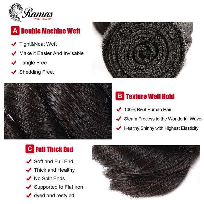 12A Loose Wave Virgin Human Hair Extensions. 1PC - Ramas Hair And Beauty
