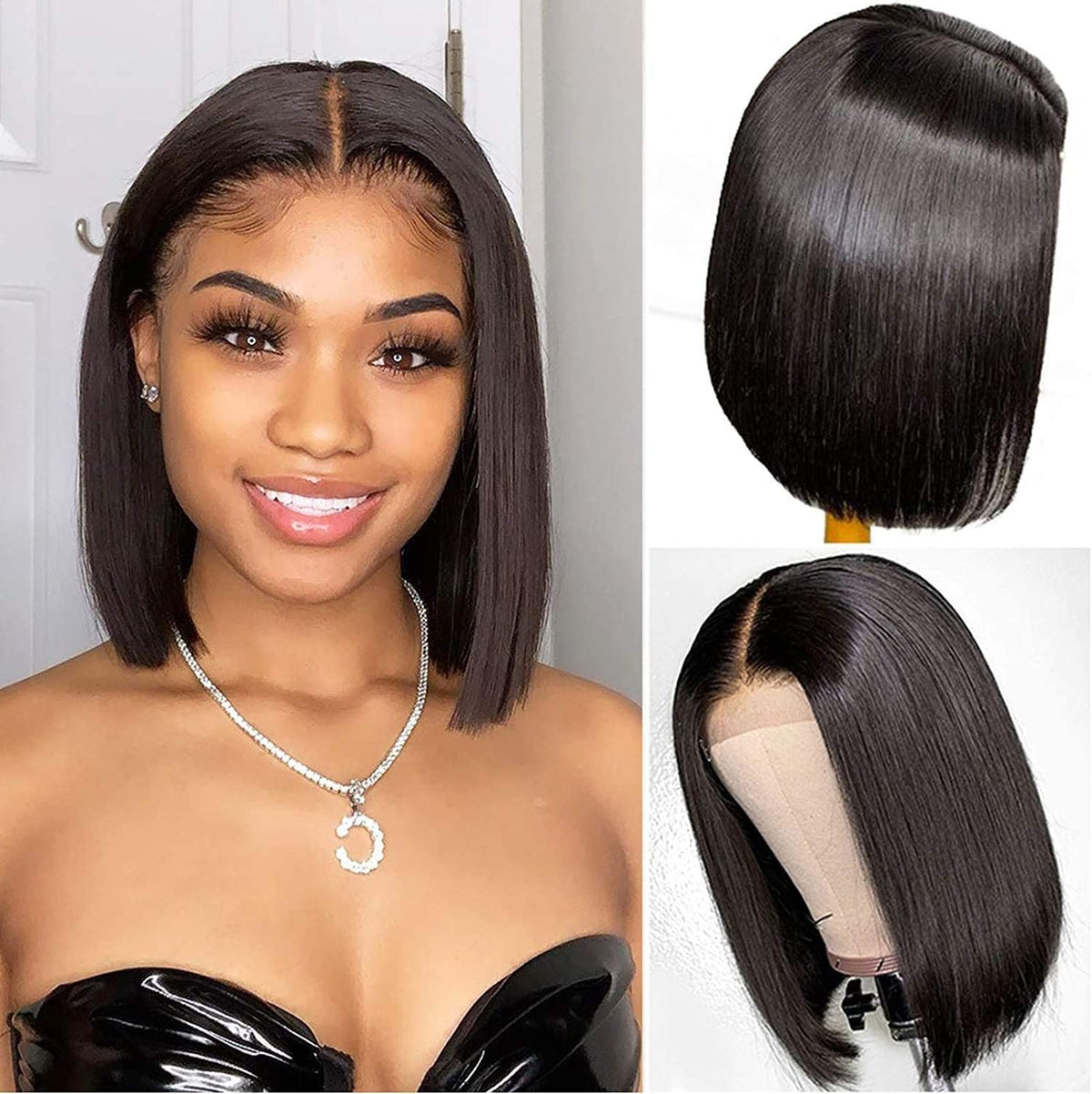 Wig T- Bob Straight Human Hair 150% Density Black #1B - Ramas Hair And Beauty