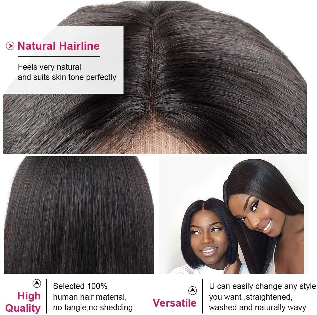 Wig T- Bob Straight Human Hair 150% Density Black #1B - Ramas Hair And Beauty