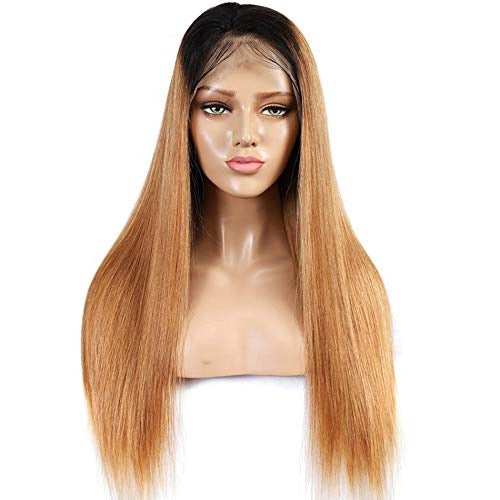 13X4 Wig Lace Fontal Straight Human Hair 150% Density Black T1B/27 - Ramas Hair And Beauty