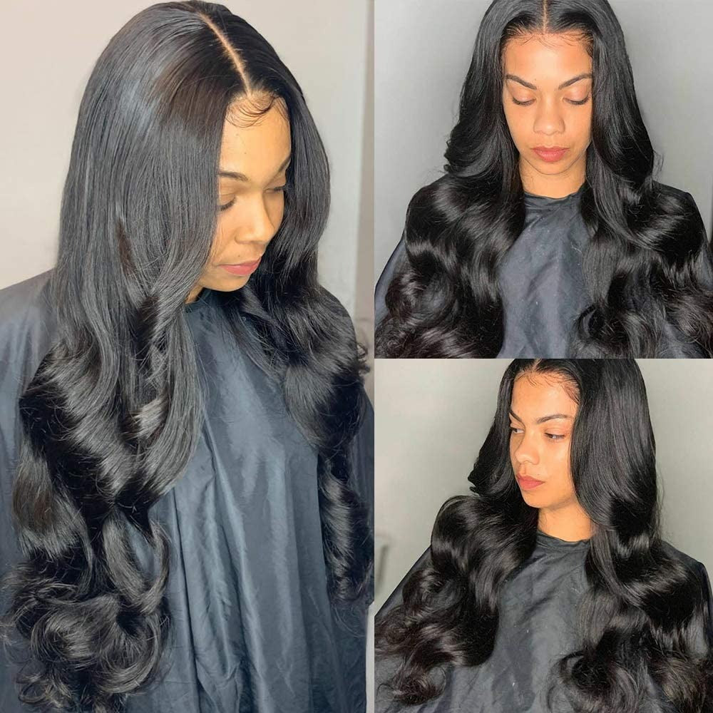 13X4 Wig Lace Fontal Body Wave Human Hair 150% Density Black T1B - Ramas Hair And Beauty