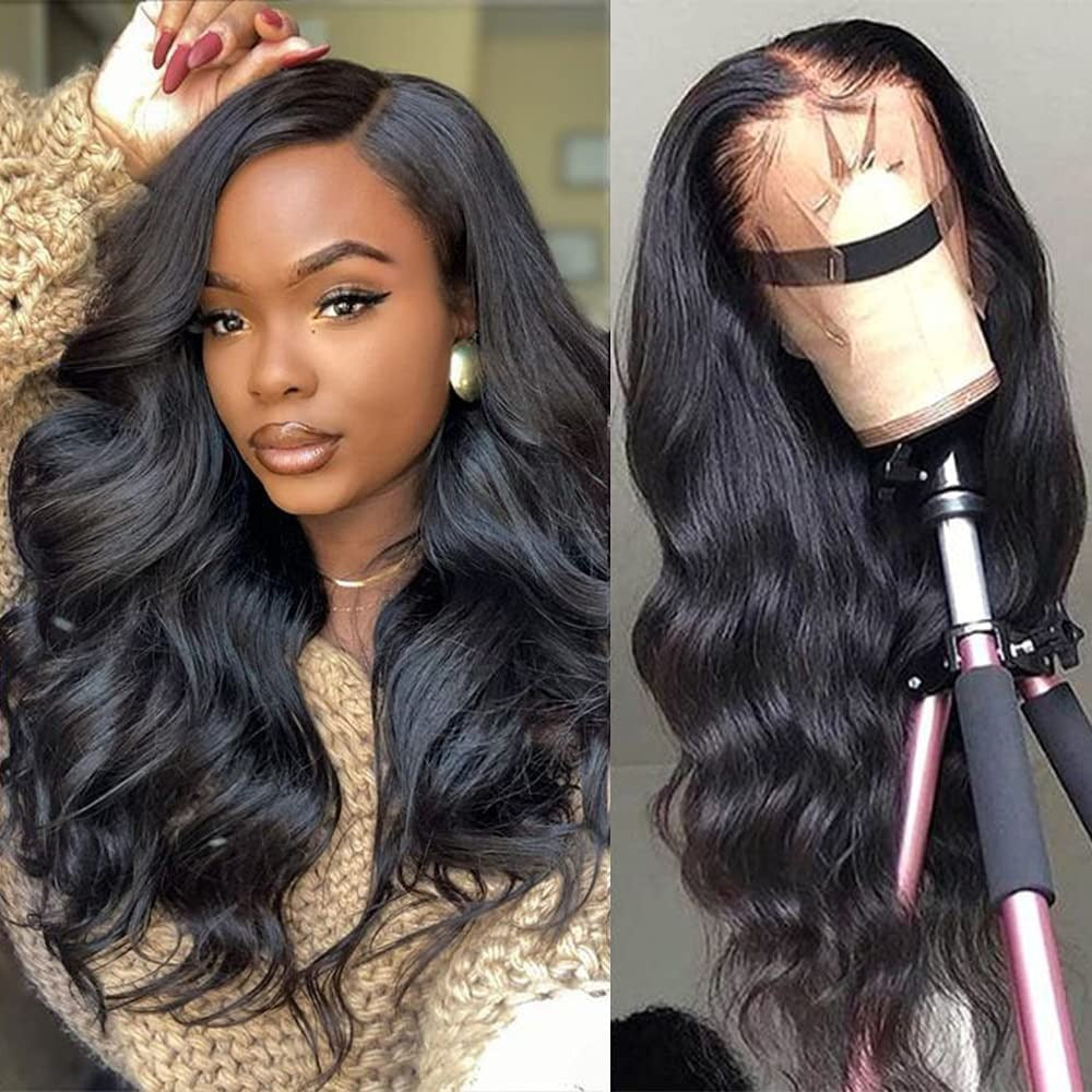 13X4 Wig Lace Fontal Body Wave Human Hair 150% Density Black T1B - Ramas Hair And Beauty