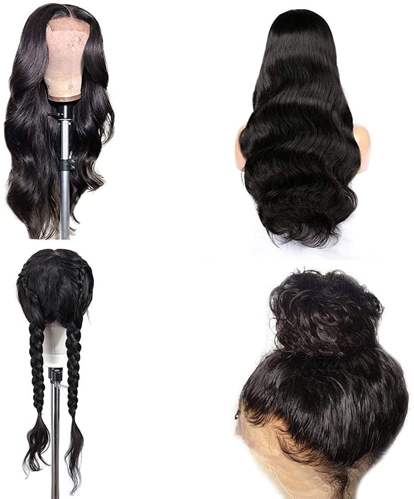 13X4 Wig Lace Fontal Body Wave Human Hair 150% Density Black T1B - Ramas Hair And Beauty