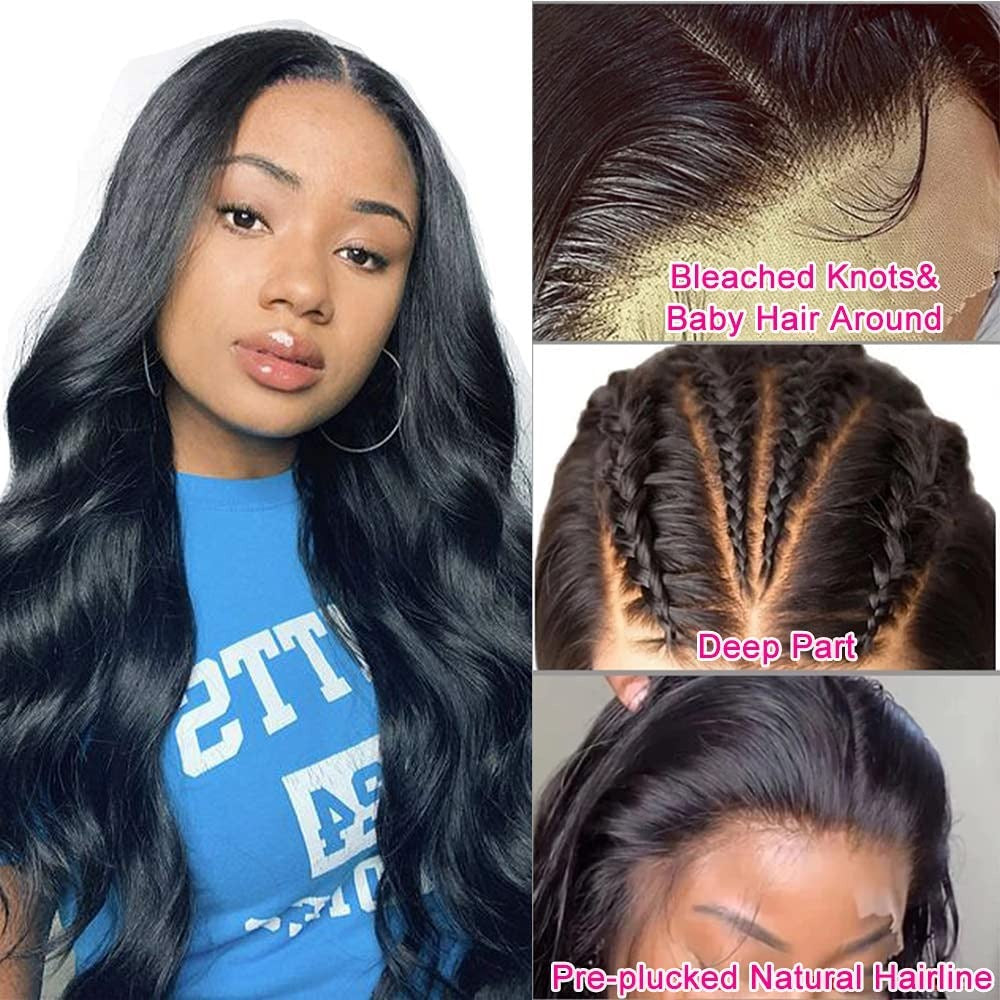 13X4 Wig Lace Fontal Body Wave Human Hair 150% Density Black T1B - Ramas Hair And Beauty