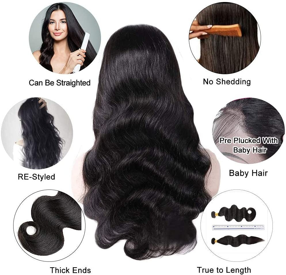 13X4 Wig Lace Fontal Body Wave Human Hair 150% Density Black T1B - Ramas Hair And Beauty