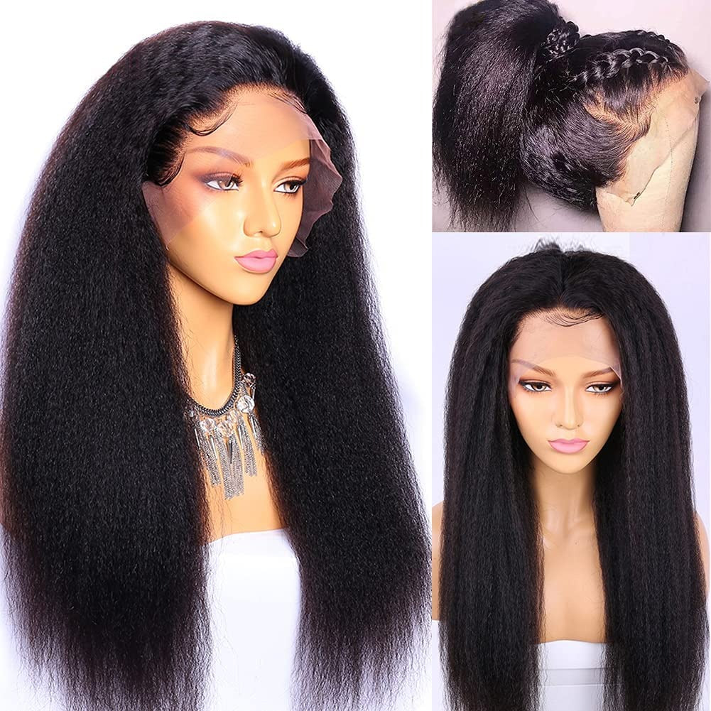 13X4 Wig Lace Fontal Kinky Straight Human Hair 150% Density Black T1B - Ramas Hair And Beauty