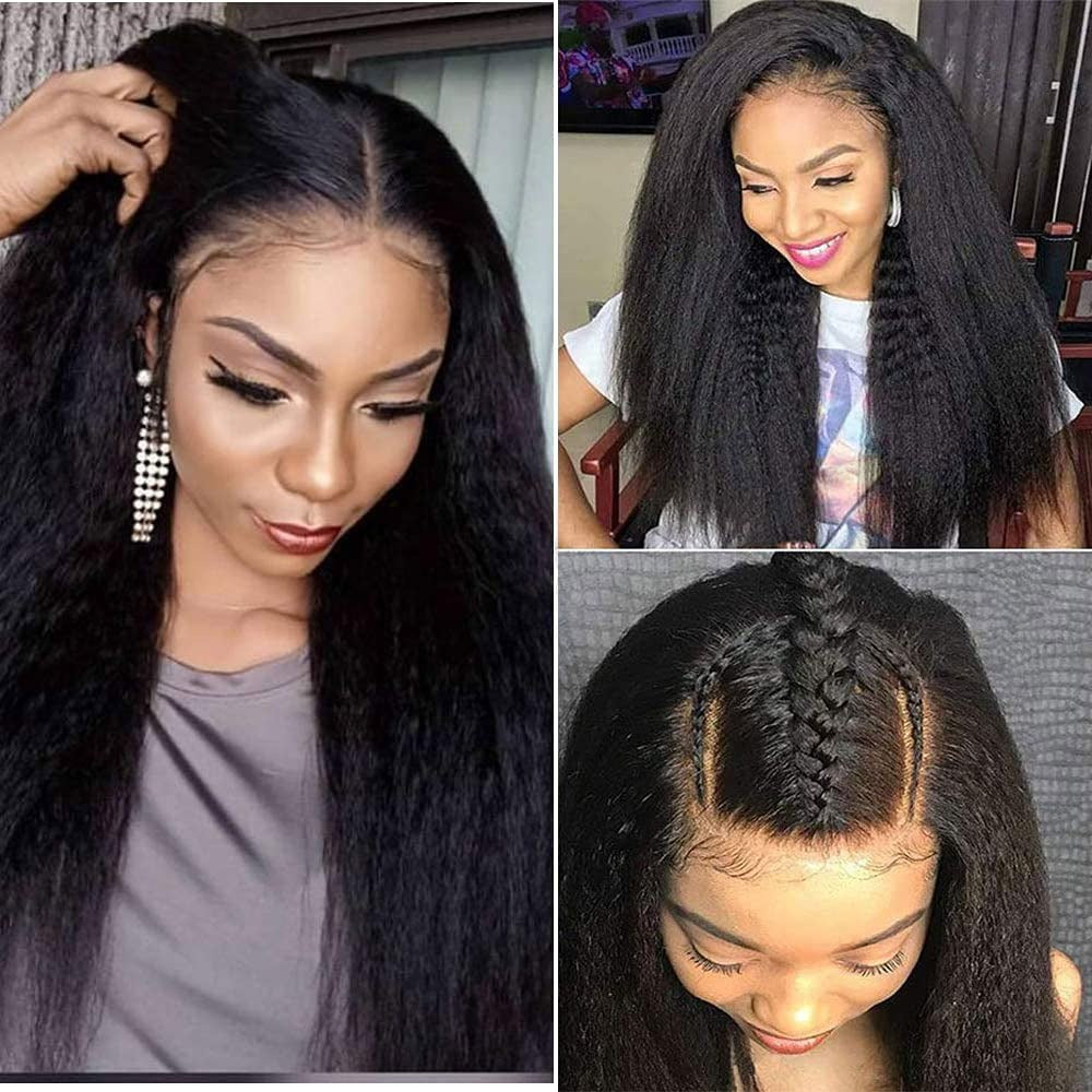 13X4 Wig Lace Fontal Kinky Straight Human Hair 150% Density Black T1B - Ramas Hair And Beauty