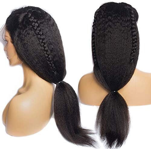 13X4 Wig Lace Fontal Kinky Straight Human Hair 150% Density Black T1B - Ramas Hair And Beauty