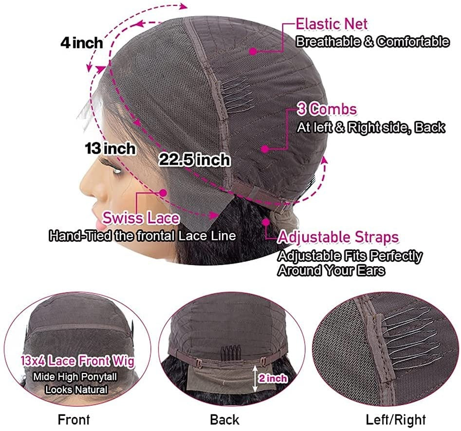 13X4 Wig Lace Fontal Kinky Straight Human Hair 150% Density Black T1B - Ramas Hair And Beauty