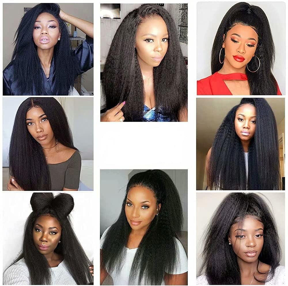 13X4 Wig Lace Fontal Kinky Straight Human Hair 150% Density Black T1B - Ramas Hair And Beauty