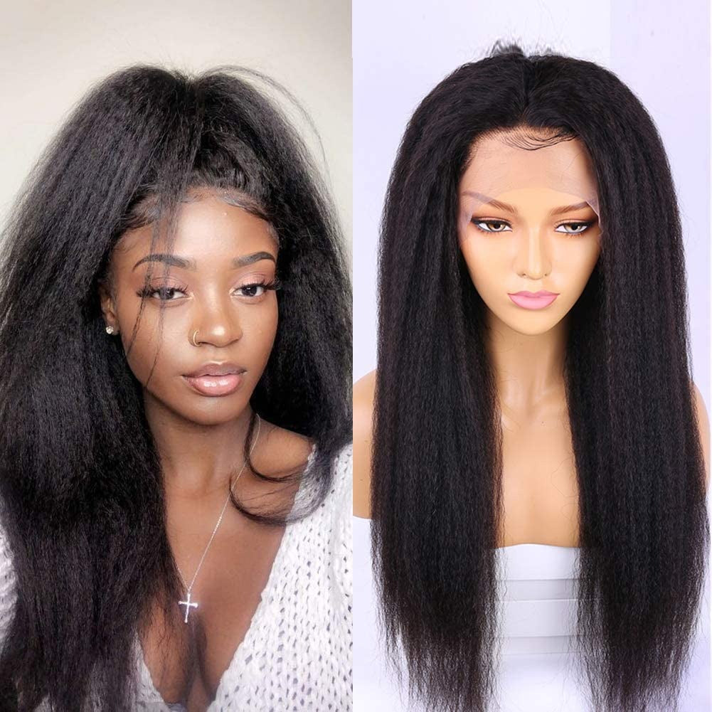 13X4 Wig Lace Fontal Kinky Straight Human Hair 150% Density Black T1B - Ramas Hair And Beauty