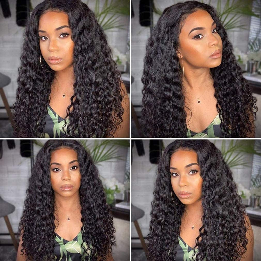 13X4 Wig Lace Fontal Deep Wave Human Hair 150% Density Black T1B - Ramas Hair And Beauty