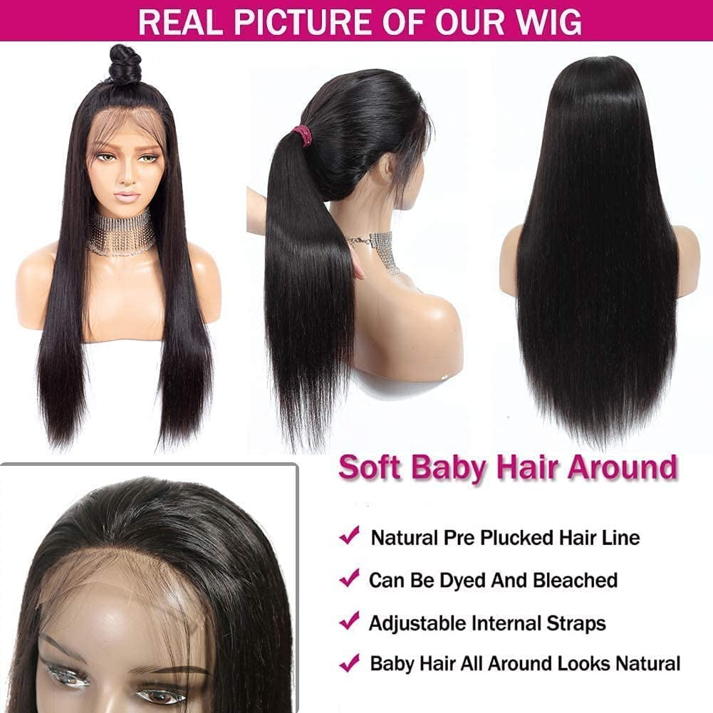 13X4 Wig Lace Fontal Straight Human Hair 150% Density Black T1B - Ramas Hair And Beauty
