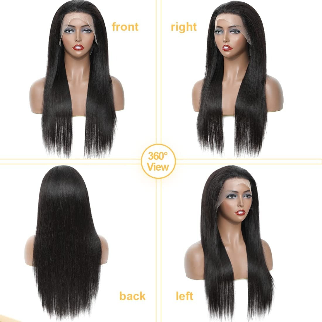 13X4 Wig Lace Fontal Straight Human Hair 150% Density Black T1B - Ramas Hair And Beauty