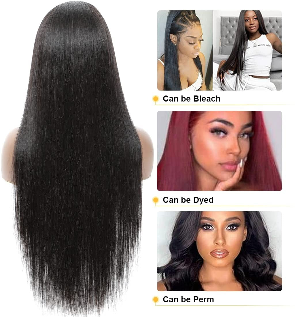 13X4 Wig Lace Fontal Straight Human Hair 150% Density Black T1B - Ramas Hair And Beauty