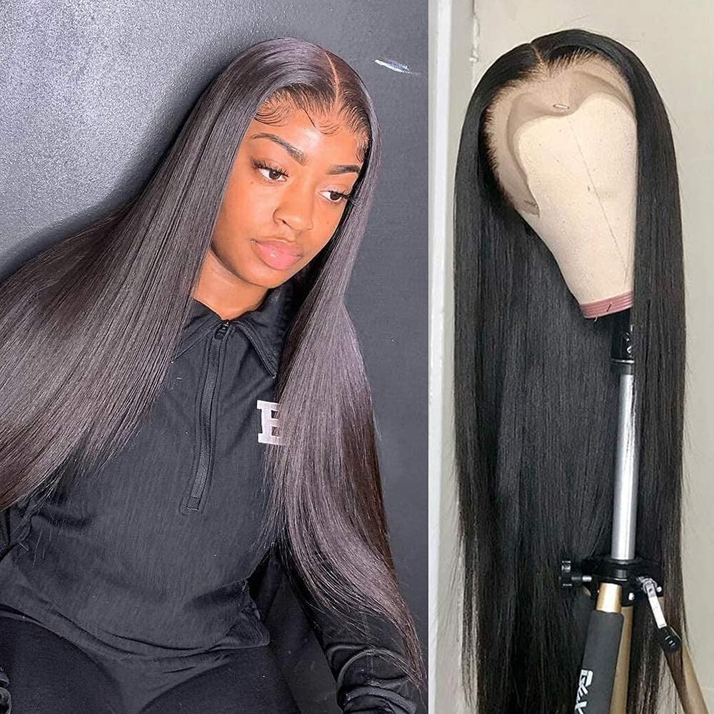 13X4 Wig Lace Fontal Straight Human Hair 150% Density Black T1B - Ramas Hair And Beauty