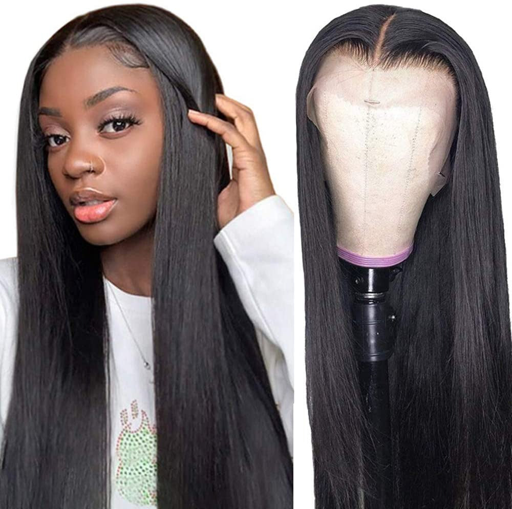 13X4 Wig Lace Fontal Straight Human Hair 150% Density Black T1B - Ramas Hair And Beauty